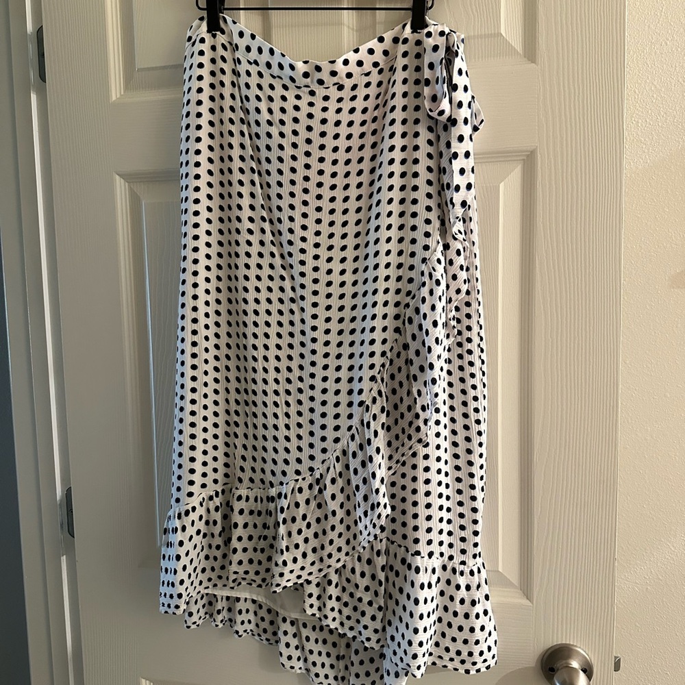 Express Black and White Polka Dot Midi Skirt